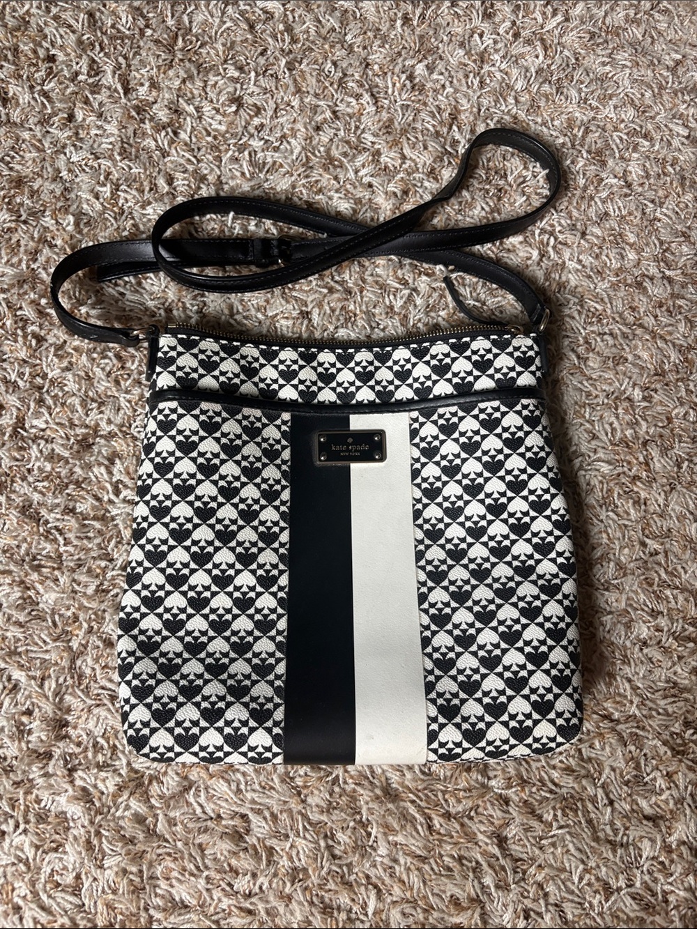 kate spade Black and White Patterned Crossbody with Center Stripe
